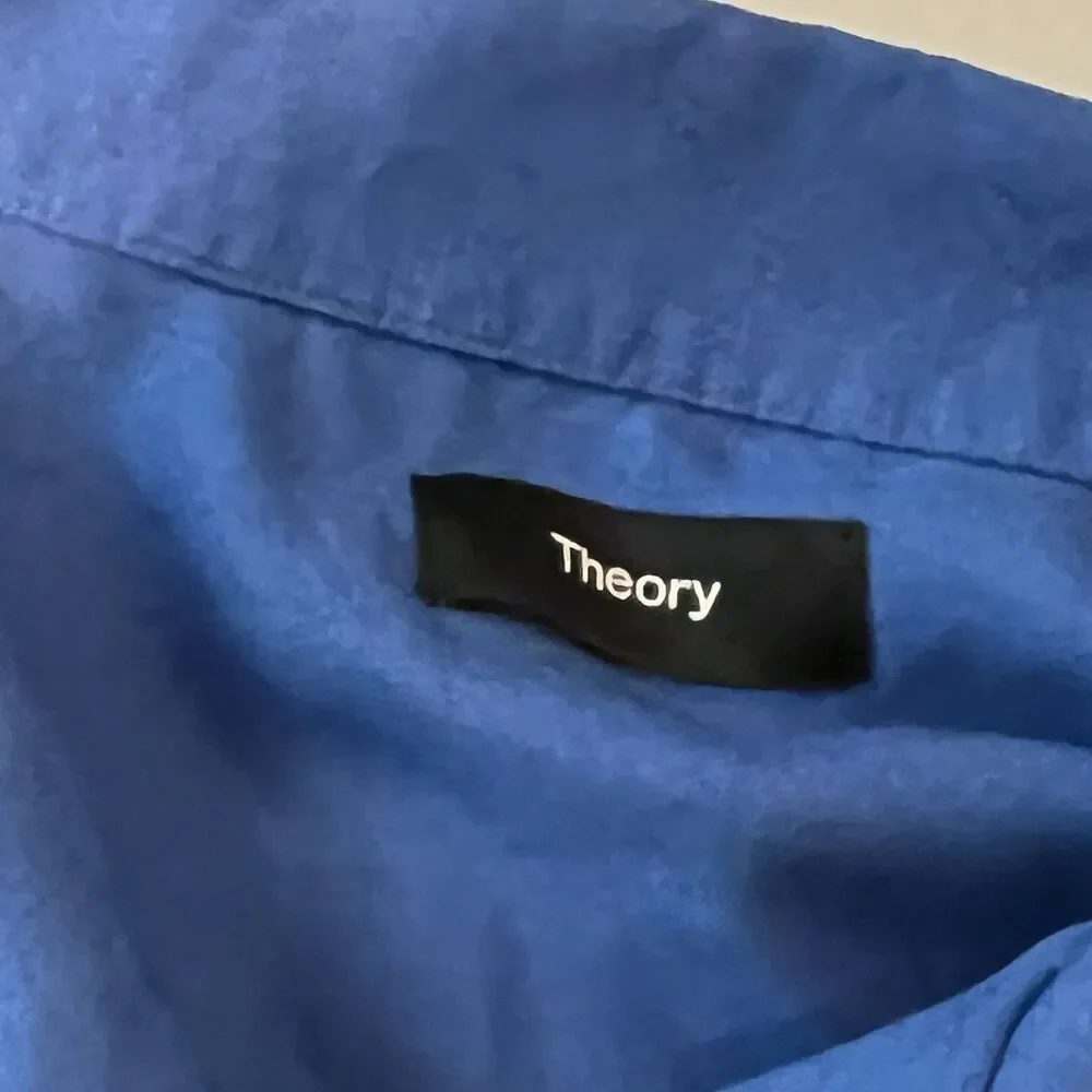 Theory Mens Noll Tencel Flow Twill Button Up Shirt Sail Blue XL Short Sleeve